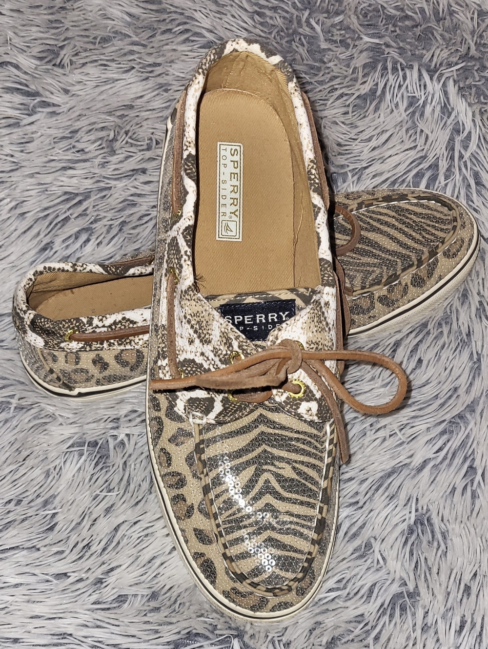 Sperry Women's Leopard Print Boat Shoes With Sparkle Details Brand Size 10